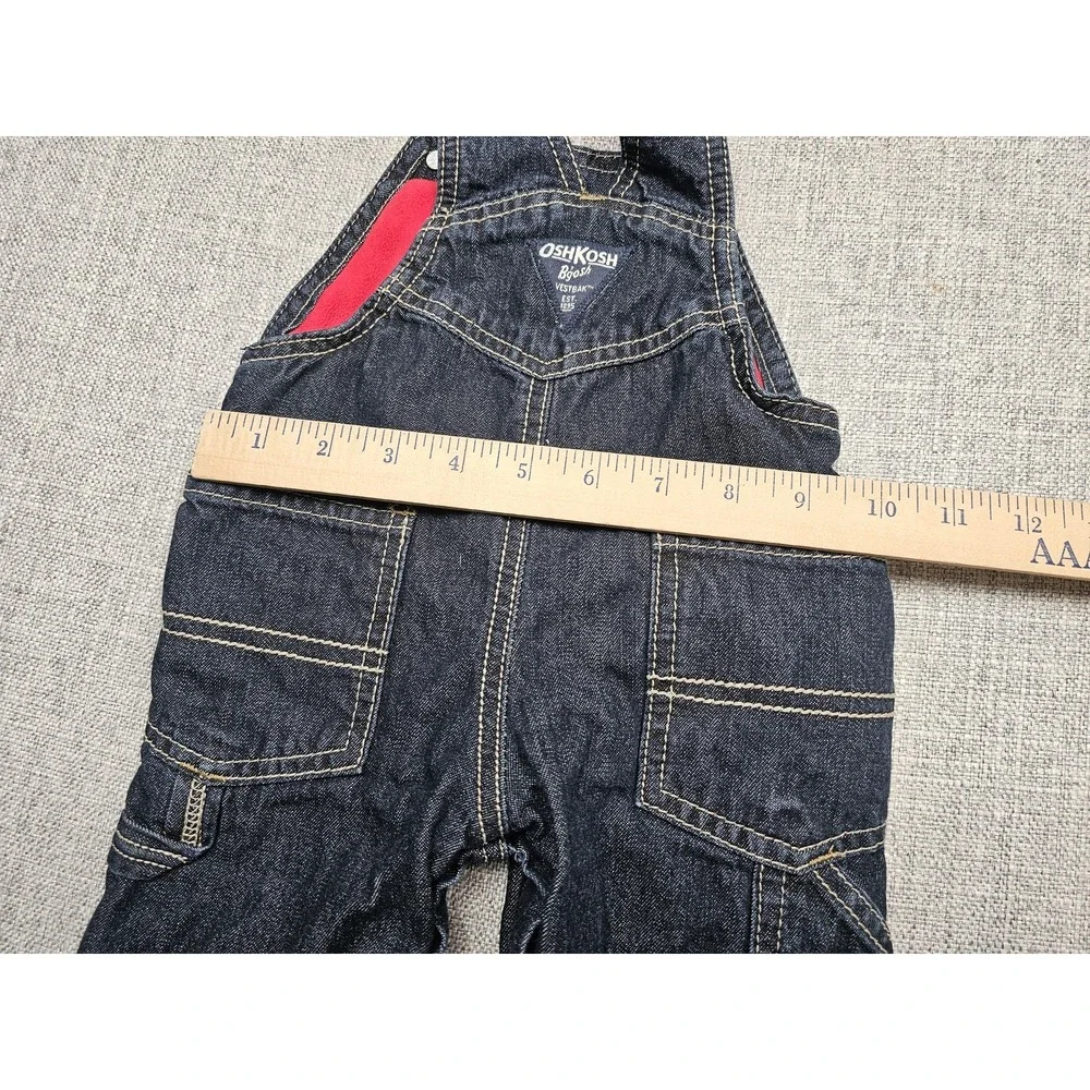 OshKosh B'gosh Overalls Boys 6M Blue Denim Lined Bib Pants Winter Fleece Pockets